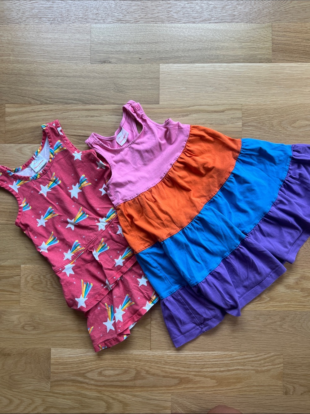 Hanna Andersson Pink Star Tank & Pink-Orange-Blue-Purple Tiered Dress